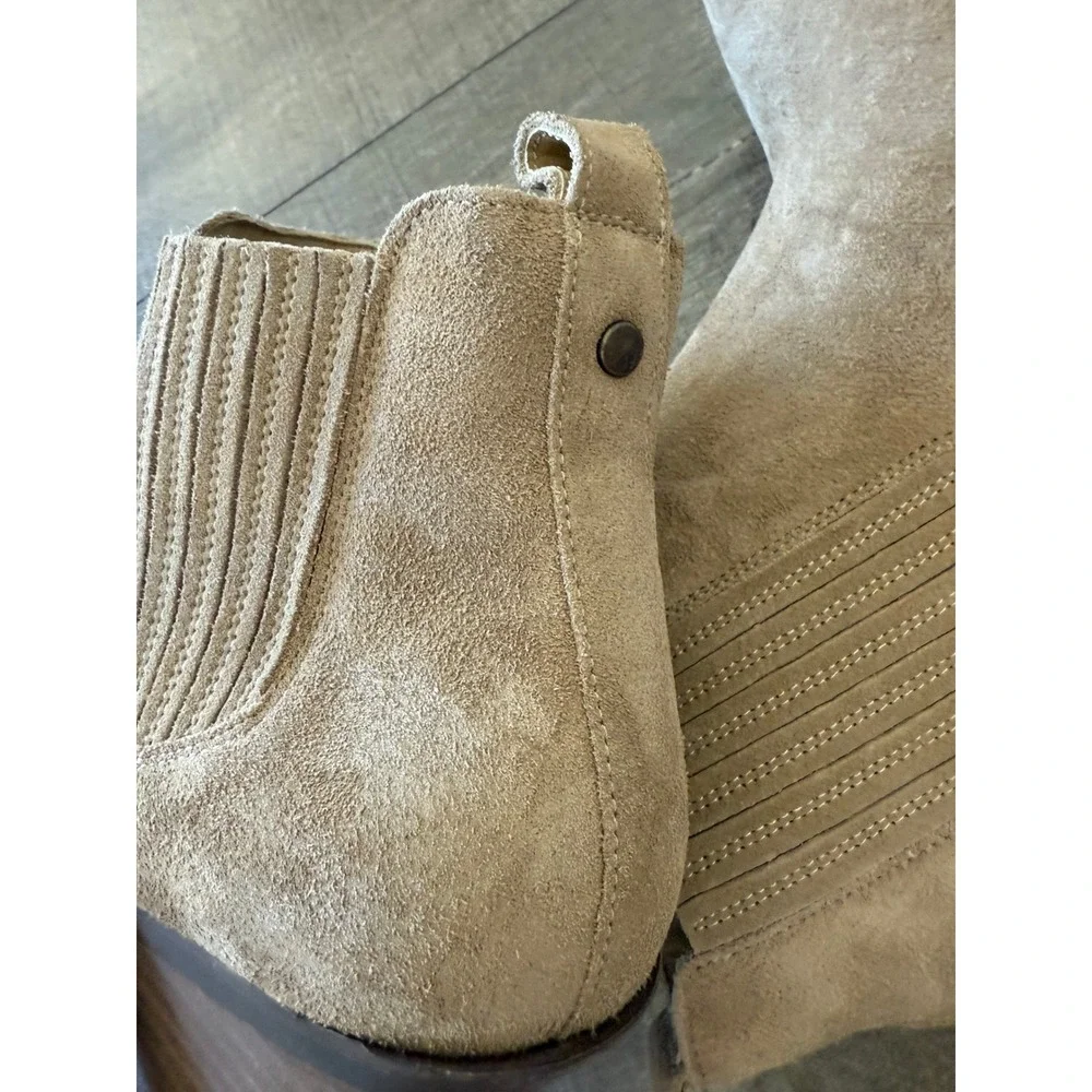 NWOT Patina Women Tan Suede Leather Ankle‎ Booties Wood Heel Western Cowgirl 9.5